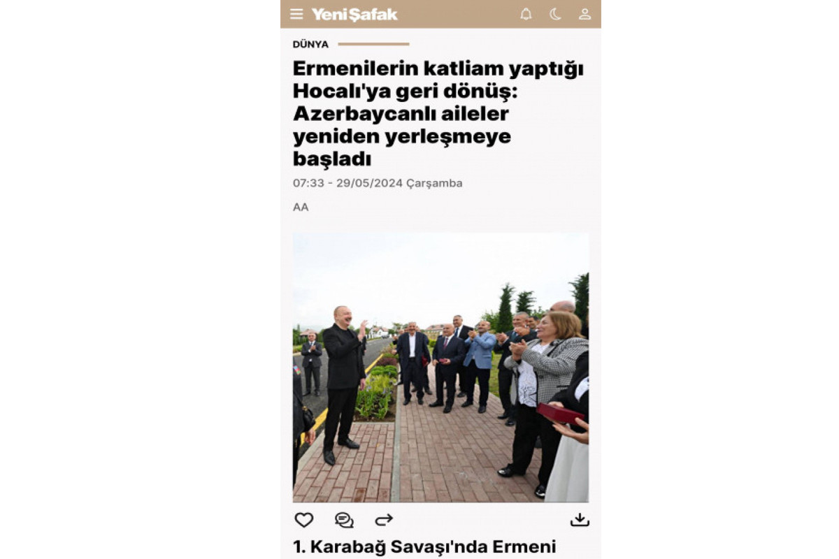 Prezidentin Xocalıya səfəri Türkiyə mətbuatında - FOTOLAR