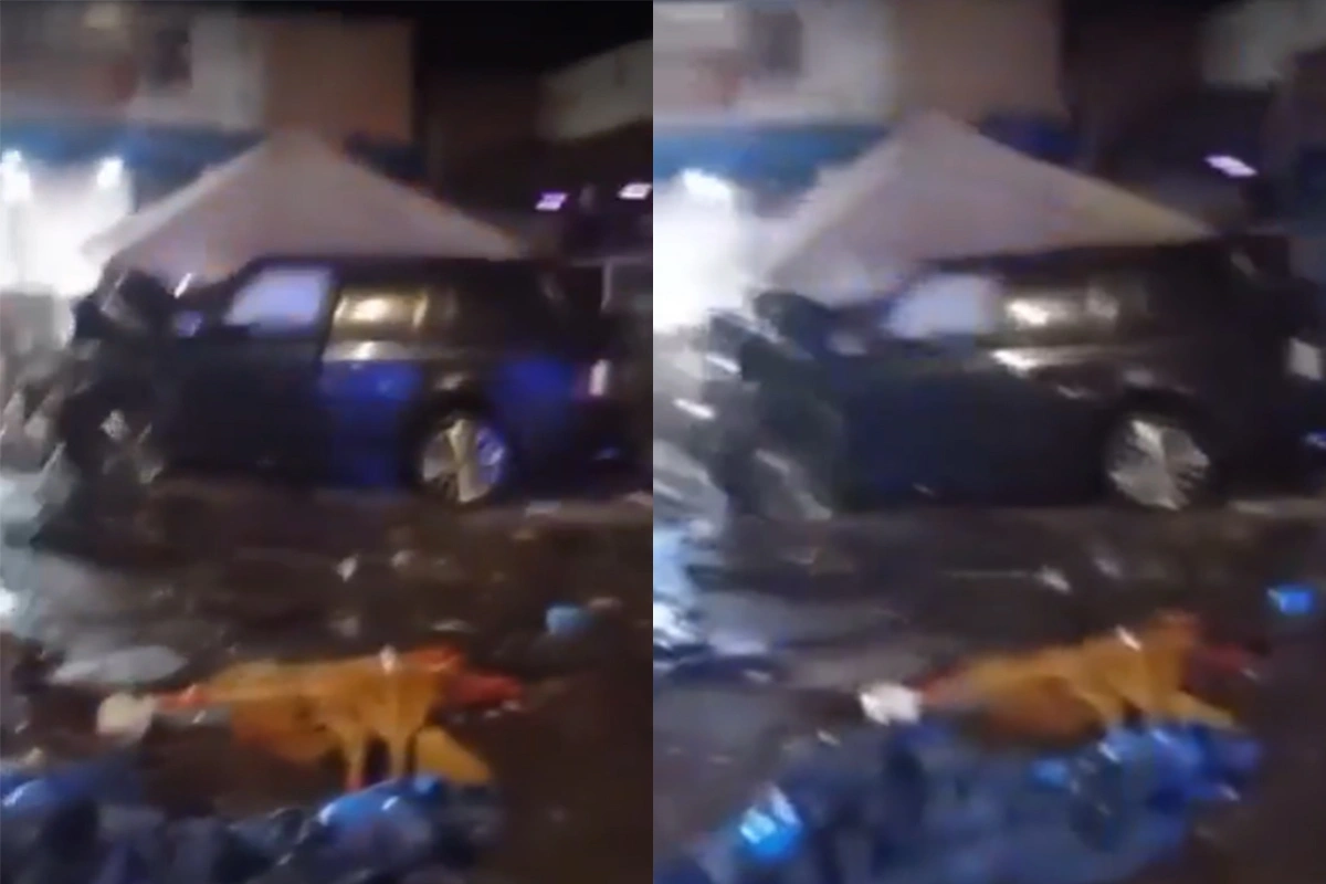 "Range Rover" əvvəl ağaca: Sonra mağazaya çırpıldı - VİDEO