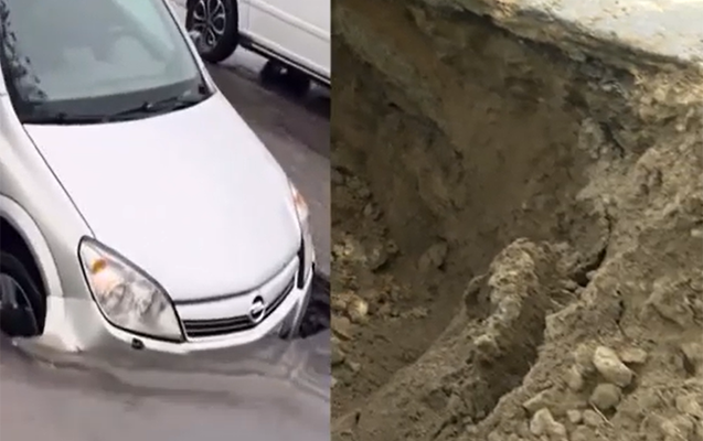 Bakıda bu yol 20 gündə ikinci dəfə çökdü - VİDEO