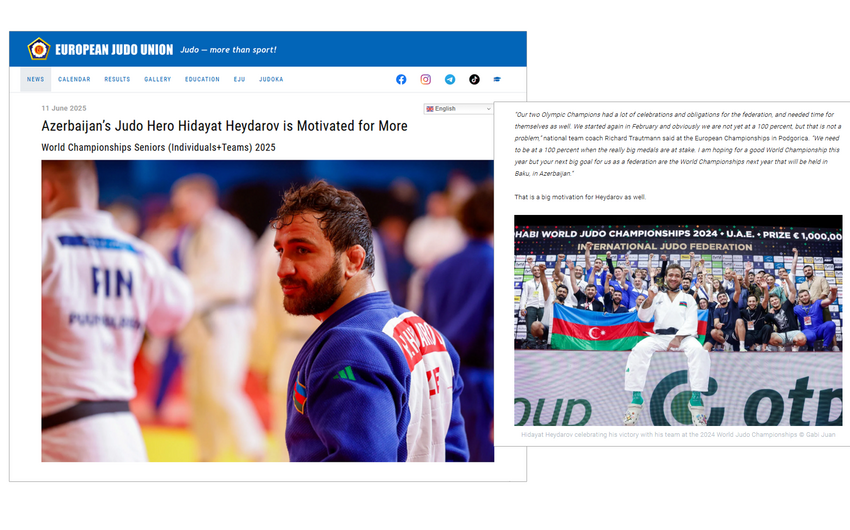 Avropa Cüdo Birliyi Olimpiya və dünya çempionu Hidayət Heydərovla bağlı yazı dərc edib