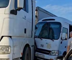 Lökbatanda mikroavtobus yük maşınına çırpıldı