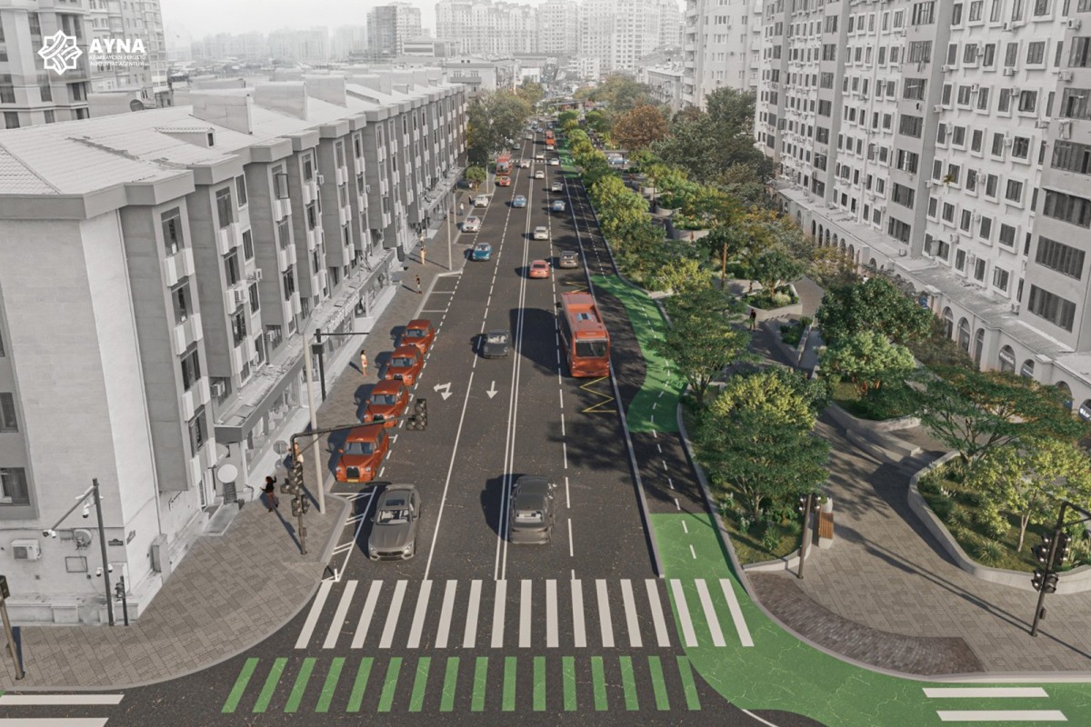Təbriz küçəsində piyada və ictimai nəqliyyat infrastrukturu yenilənir - FOTOLAR