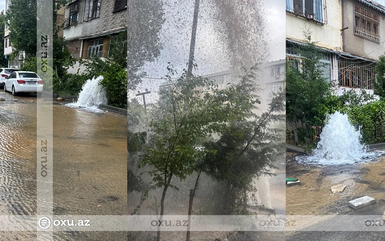 Bakıda boru partladı, küçəni su basdı - VİDEO