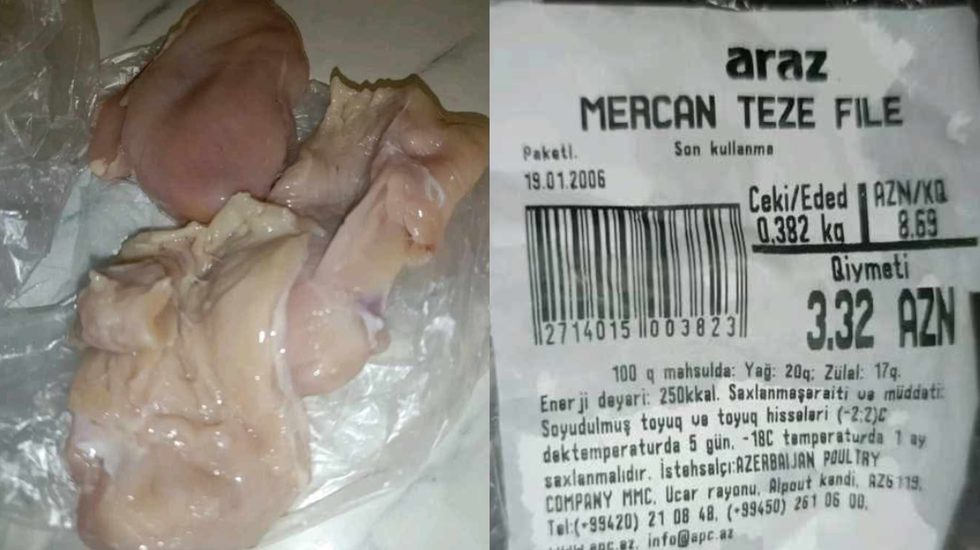 "Araz" müştəriyə 20 il əvvəl paketlənən xarab  toyuq satıb - FOTO