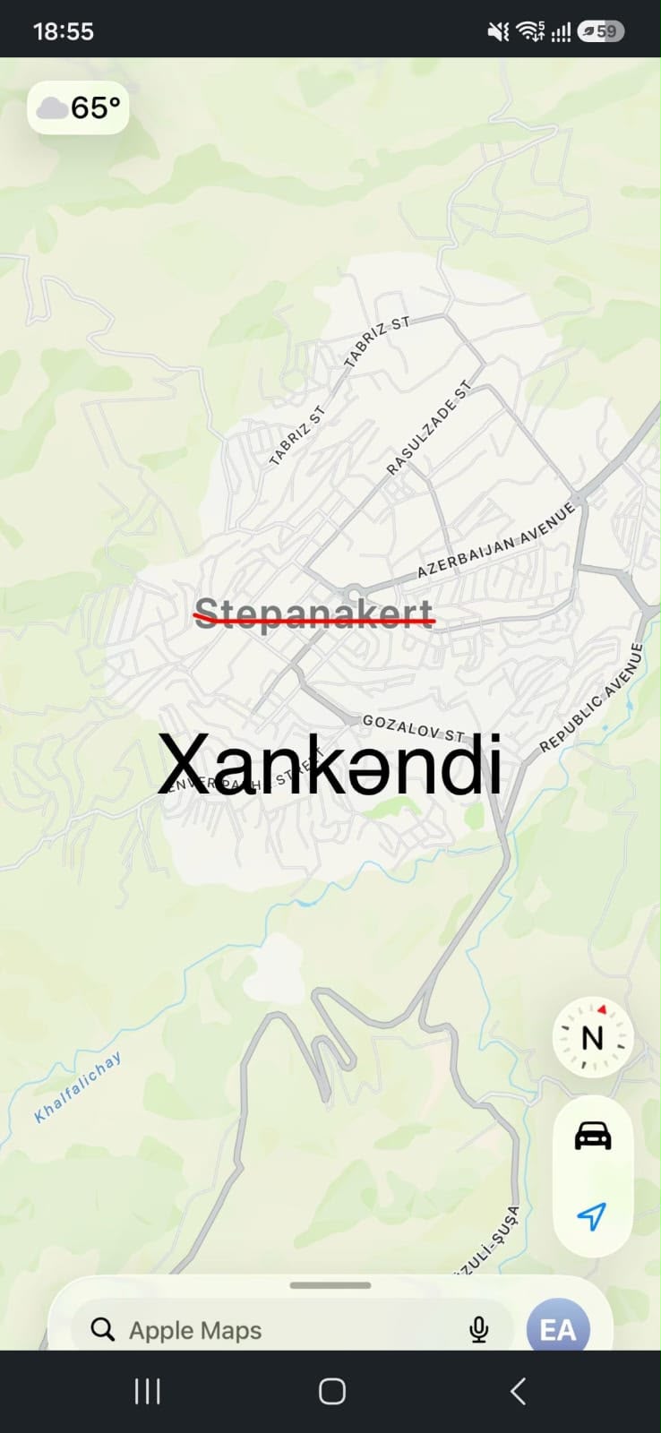 "Apple maps"də Xankəndi "Stepanakert" göstərilir